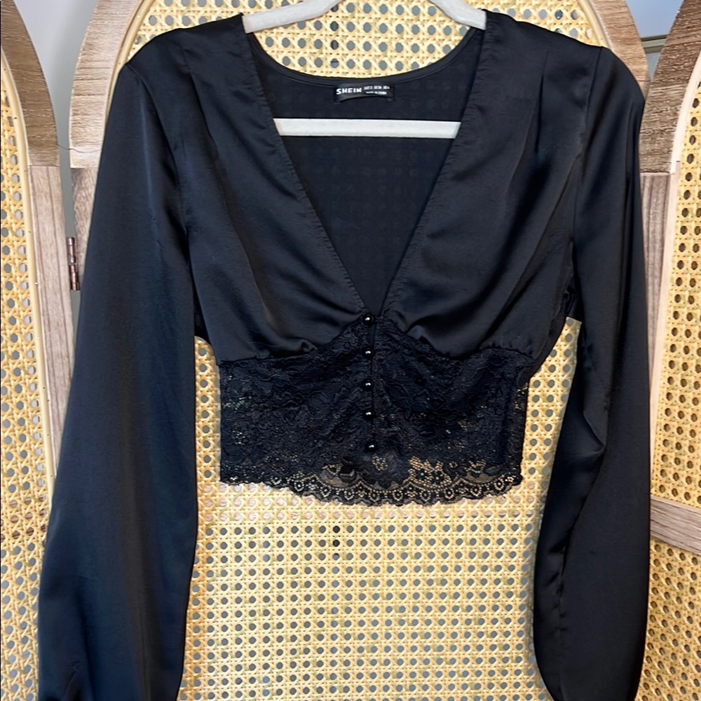 Shein Black Lace Trim Blouse